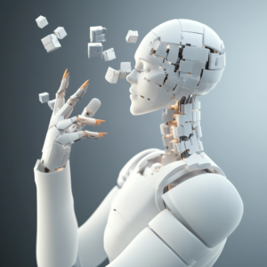 Representação artística de uma inteligência artificial interagindo com modelos psicológicos de aprendizagem para alcançar capacidades cognitivas humanas.