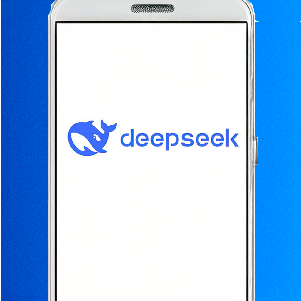 celular com tela mostrando o logo deepseek