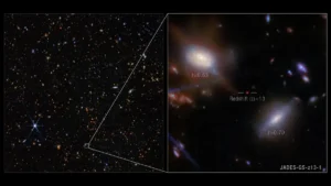 O JWST detectou luz ultravioleta escapando da galáxia ancestral JADES-GS-z13-1 — a evidência mais antiga já observada da 'Era da Reionização