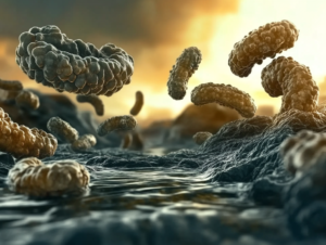 molecula interagindo com bacteria